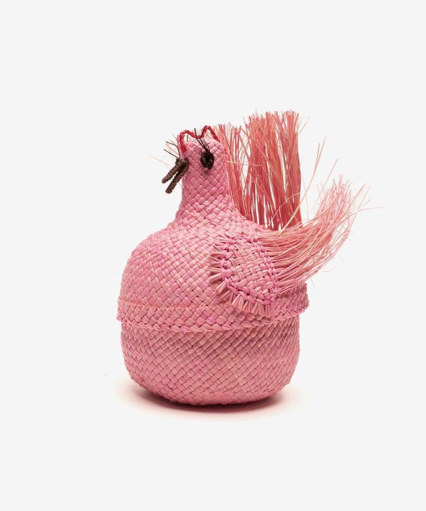 CESTO FORMA DE  GALLINA - ROSA CLARO
