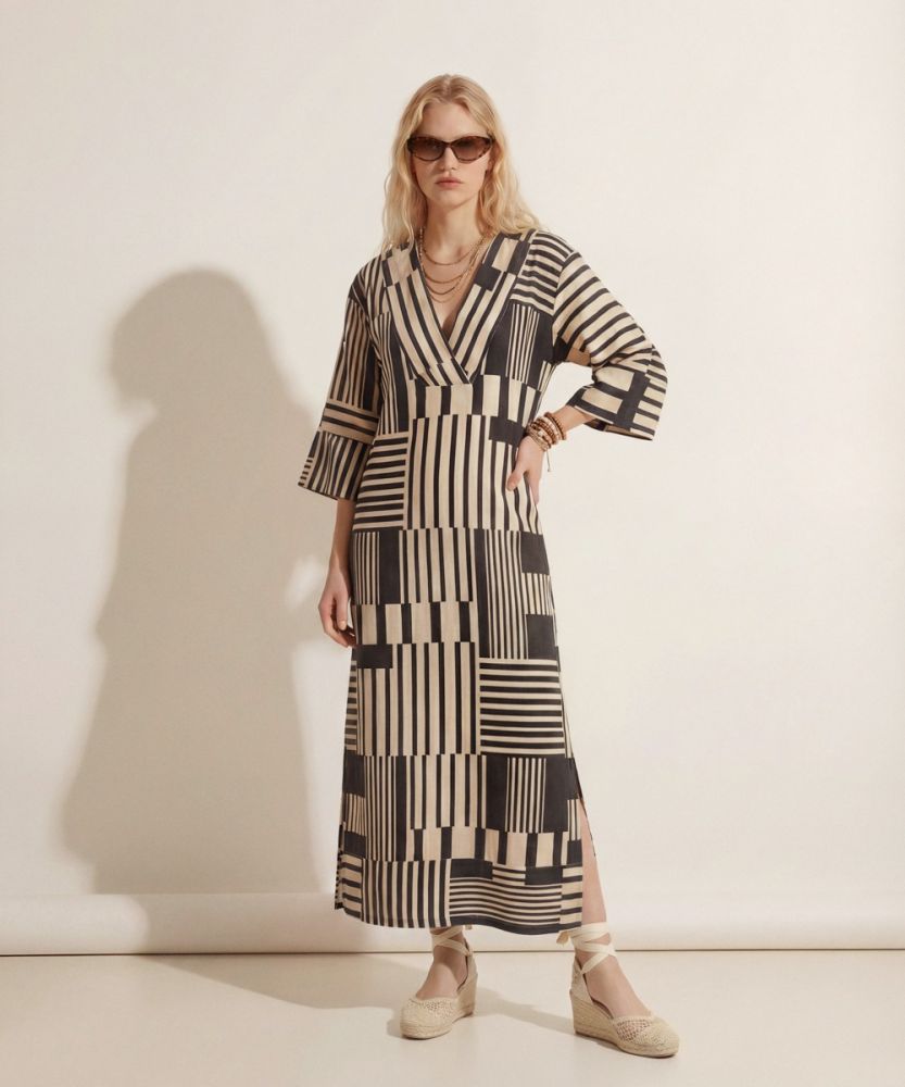 LINEN DRESS -  ESTAMBUL - BLACK & BEIGE