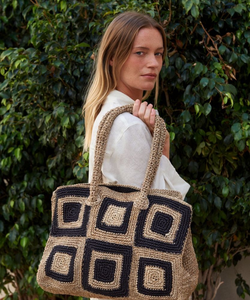 FIQUE BAG RECTANGULAR - BLACK AND BEIGE