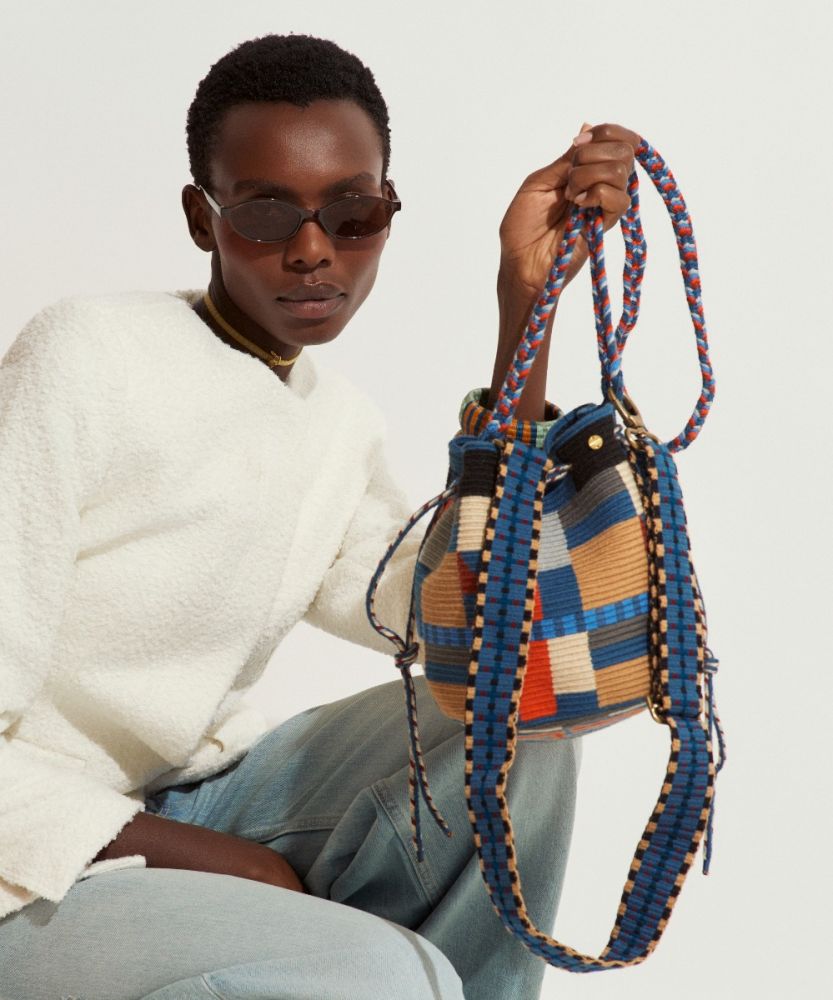 BOLSO MITRA CON ASA AJUSTABLE - ANISE - AZUL Y TERRACOTA