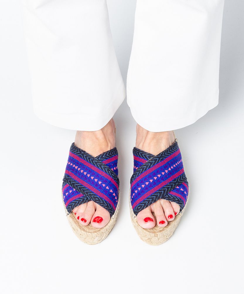 ESPADRILLE CROSSED WIDE BAND- ROYAL BLUE & BURGUNDY