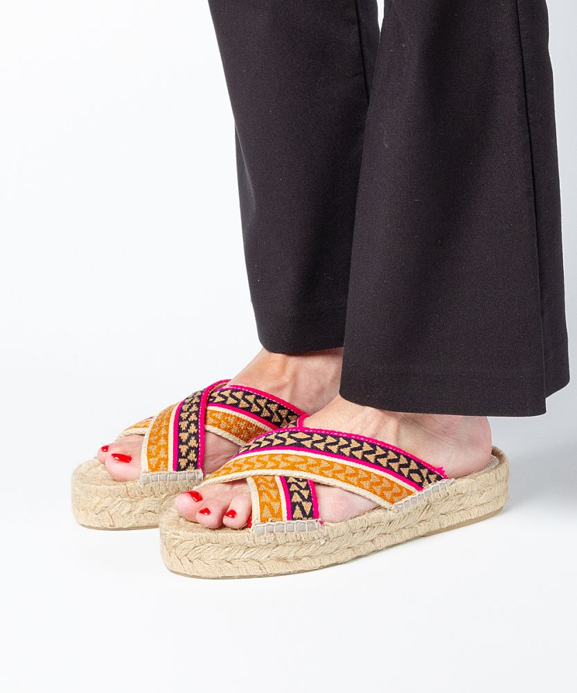 ESPADRILLE WITH CROSSED BAND - FUCHSIA & MUSTARD