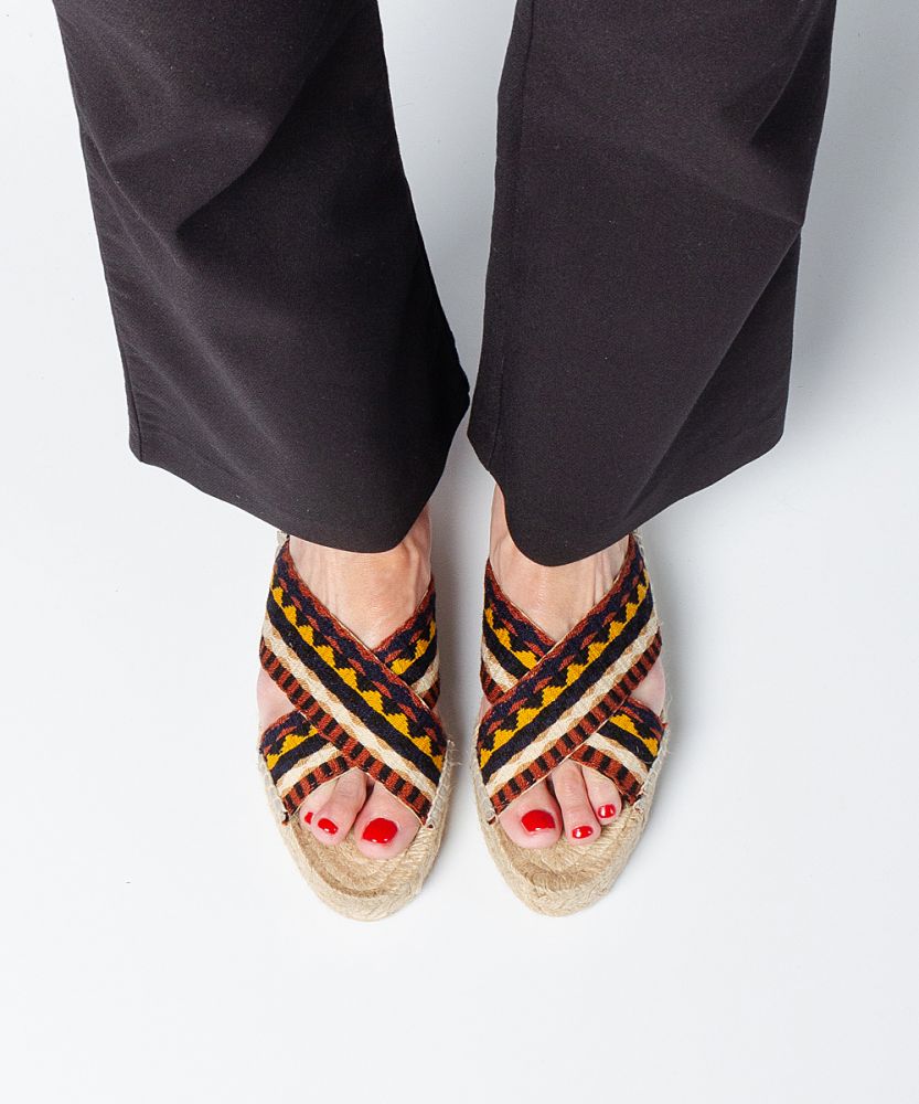 ESPADRILLE WITH CROSSED BAND - MUSTARD & BROWN