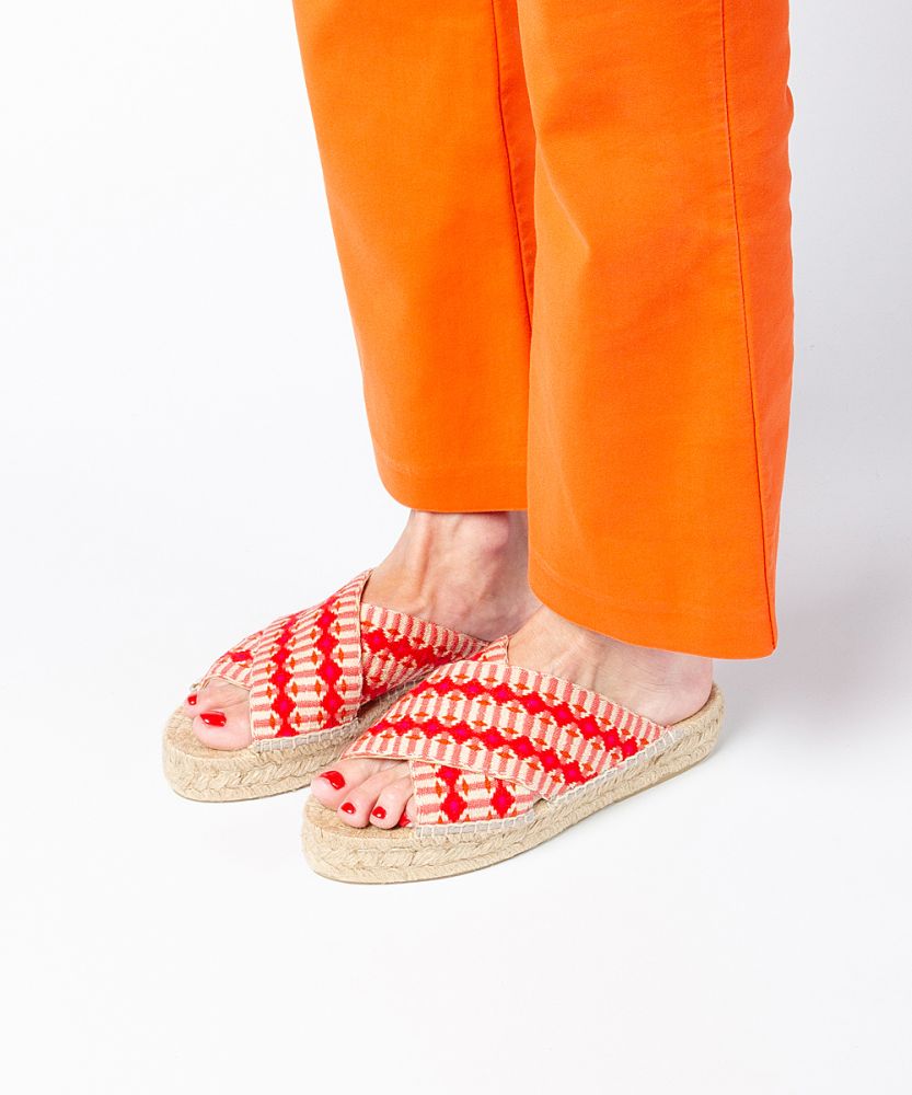 ESPADRILLE CROSSED WIDE BAND- SALMON & RED