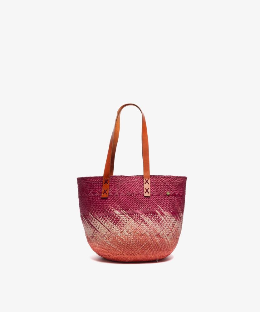 CANASTO BAG XS - WITH LEATHER STRAP - BURGUNDY & CORAL