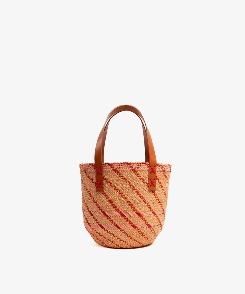 CANASTO BAG XS - WITH LEATHER STRAP - PINK & RED