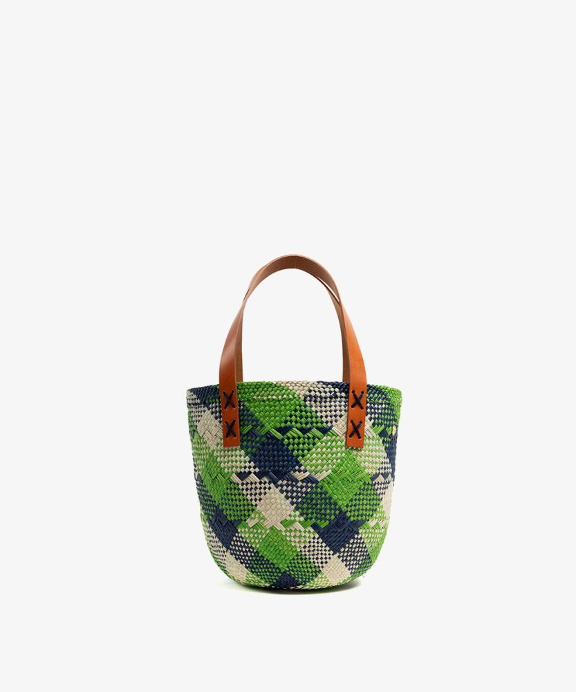 CANASTO BAG XS - WITH LEATHER STRAP - GREEN & BLUE