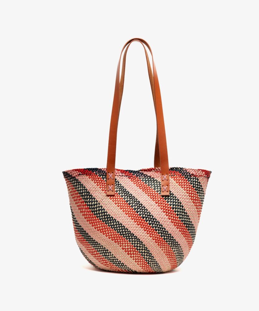 CANASTO BAG S - WITH LEATHER STRAP-PINK/RED/BLUE