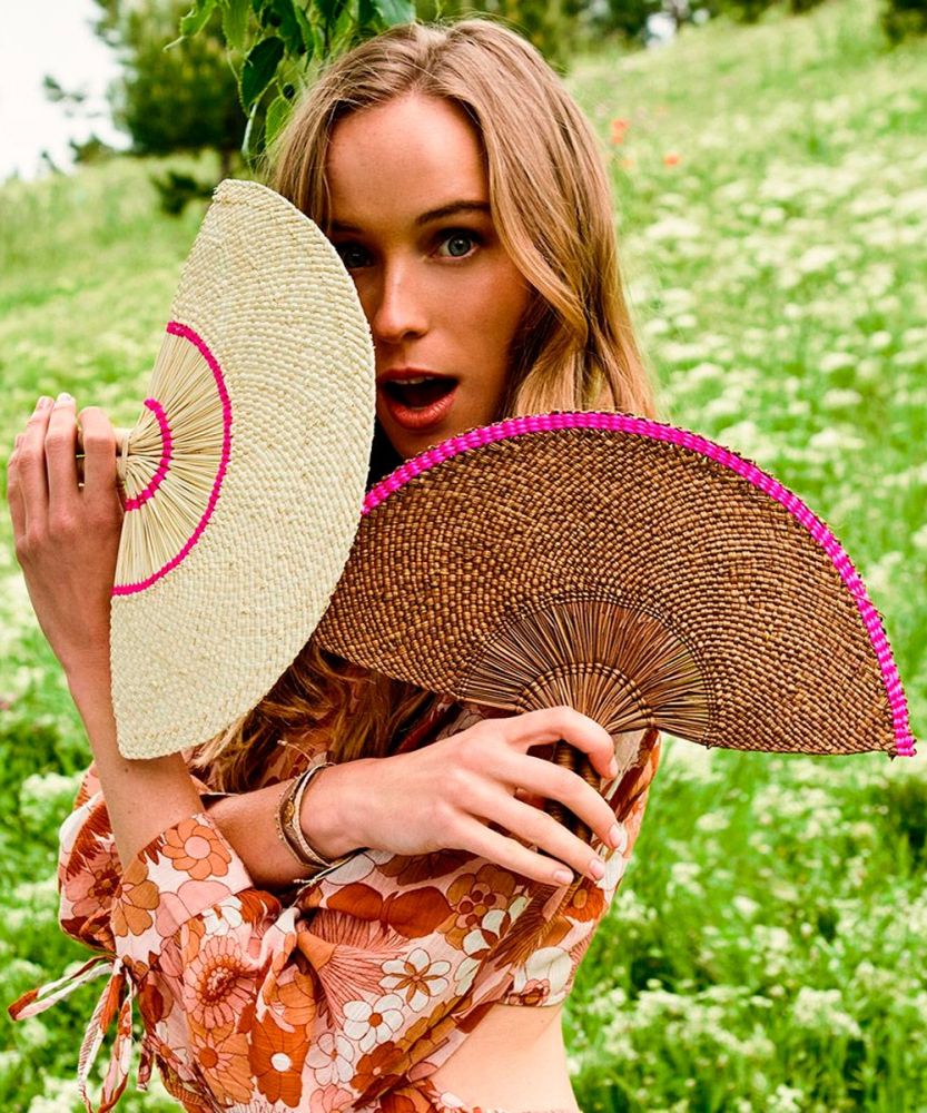 Abanico de mano - Fucsia & Beige