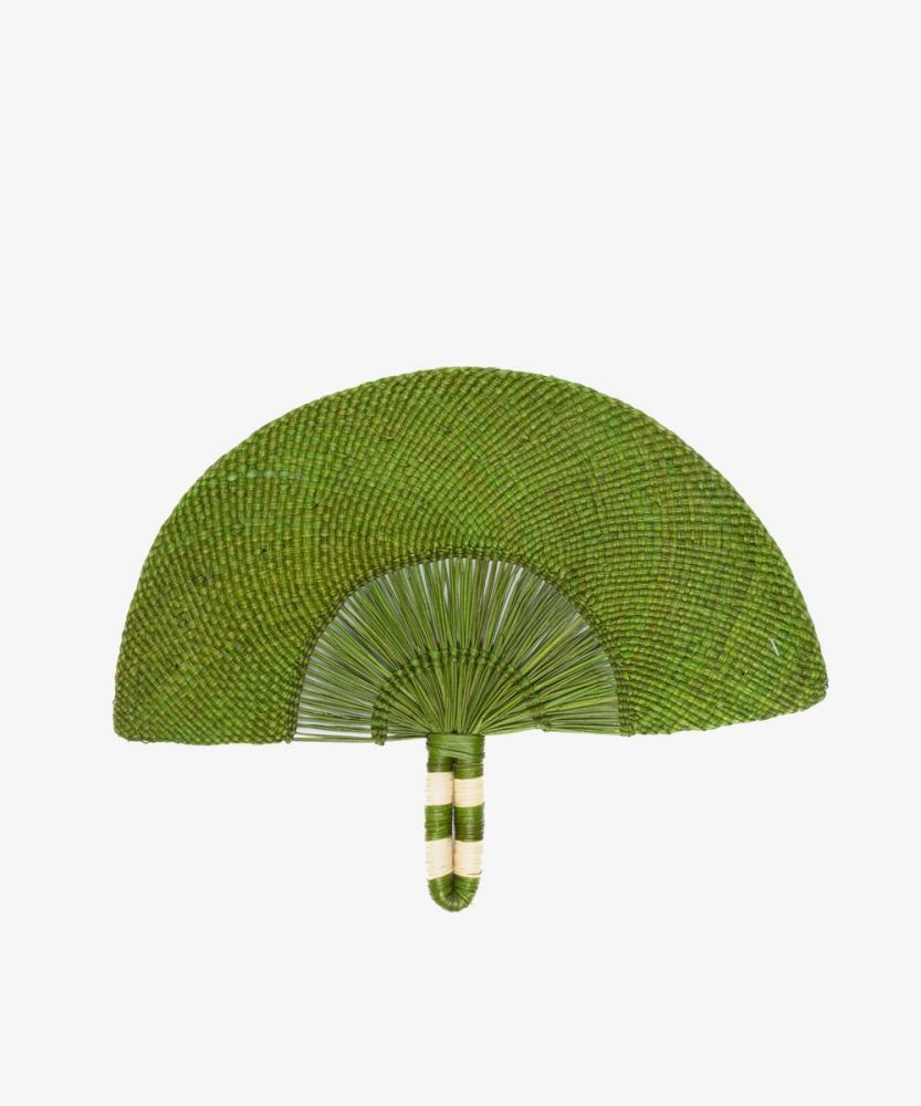 Handwoven fan - GREEN & BEIGE
