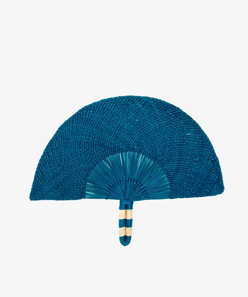 Handwoven fan - BLUE & BEIGE