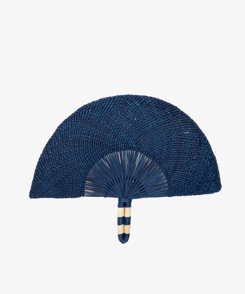 Handwoven fan - NAVY BLUE & BEIGE