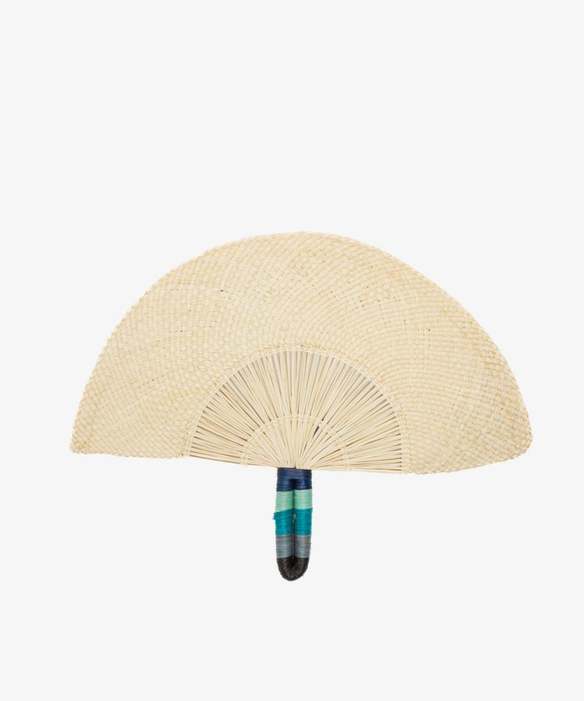 Handwoven fan - BEIGE & NAVY BLUE