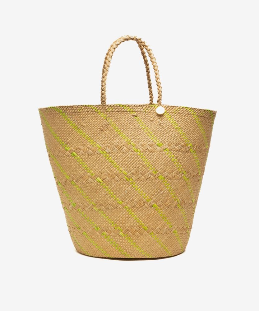 CANASTO BAG L - TOASTED & LIME GREEN STRIPES