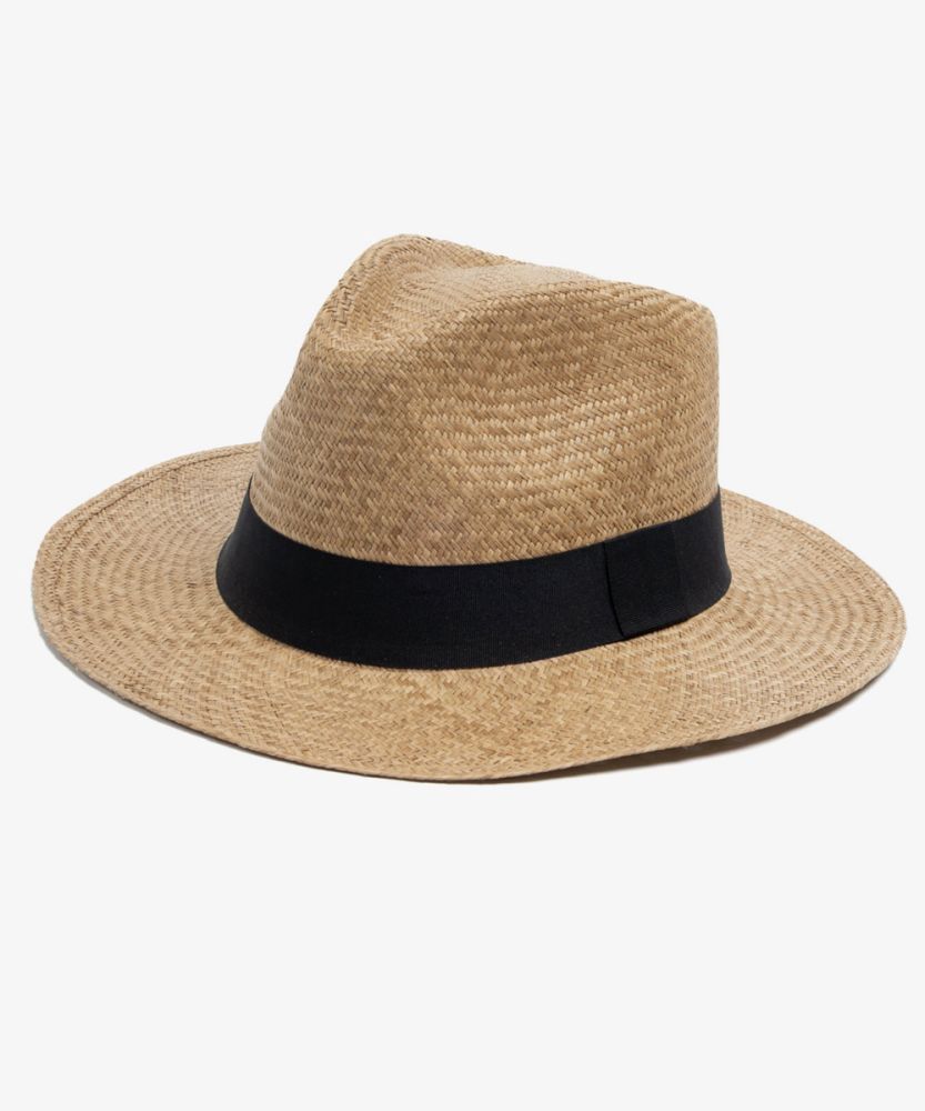 PANAMA HAT WITH BLACK RIBBON - CAMEL
