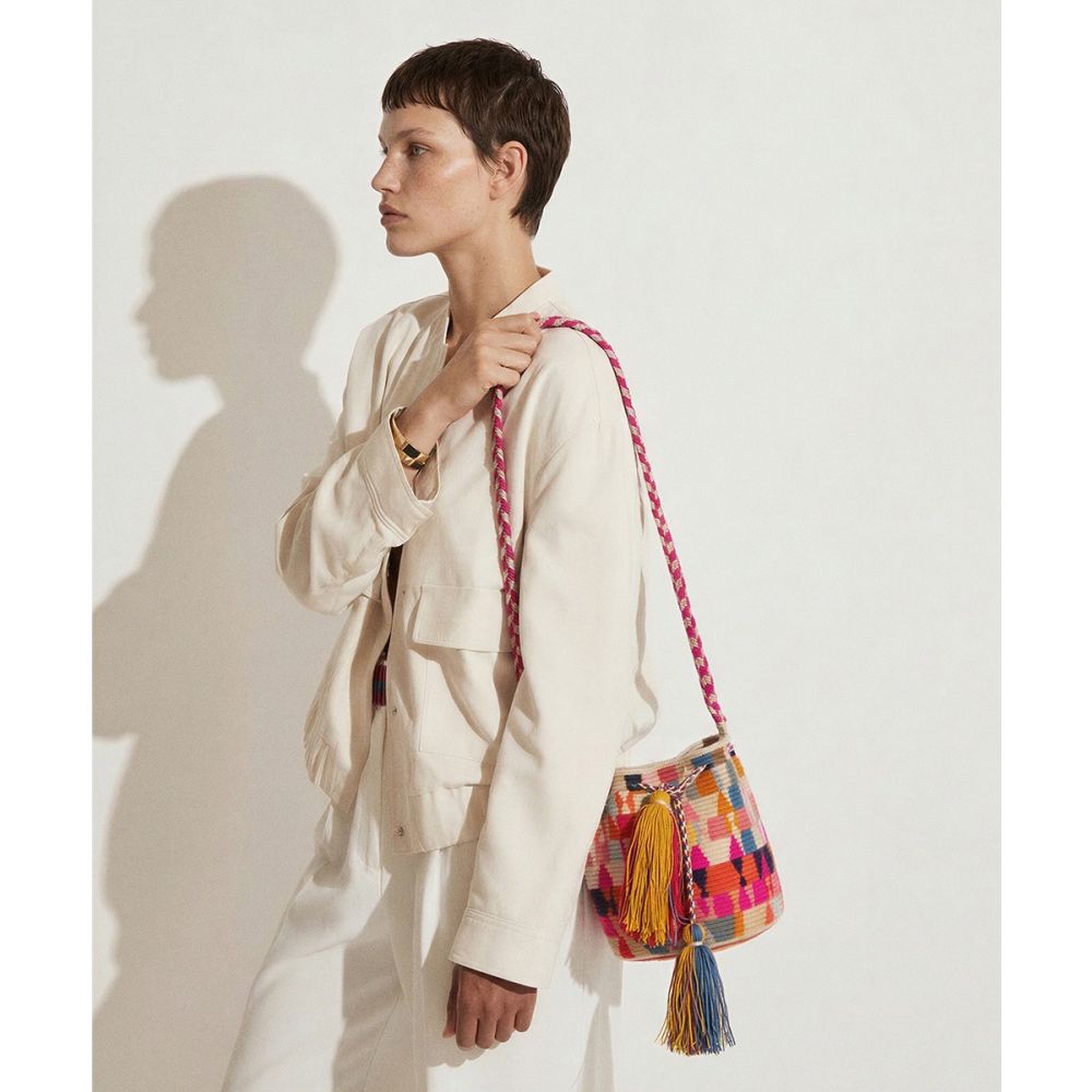 BOLSO CRUZADO M - HARE - FUCSIA Y MULTICOLOR