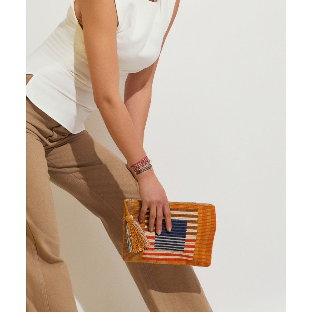 BOLSO DE MANO - VIETNAM - AMARILLO Y TERRACOTA