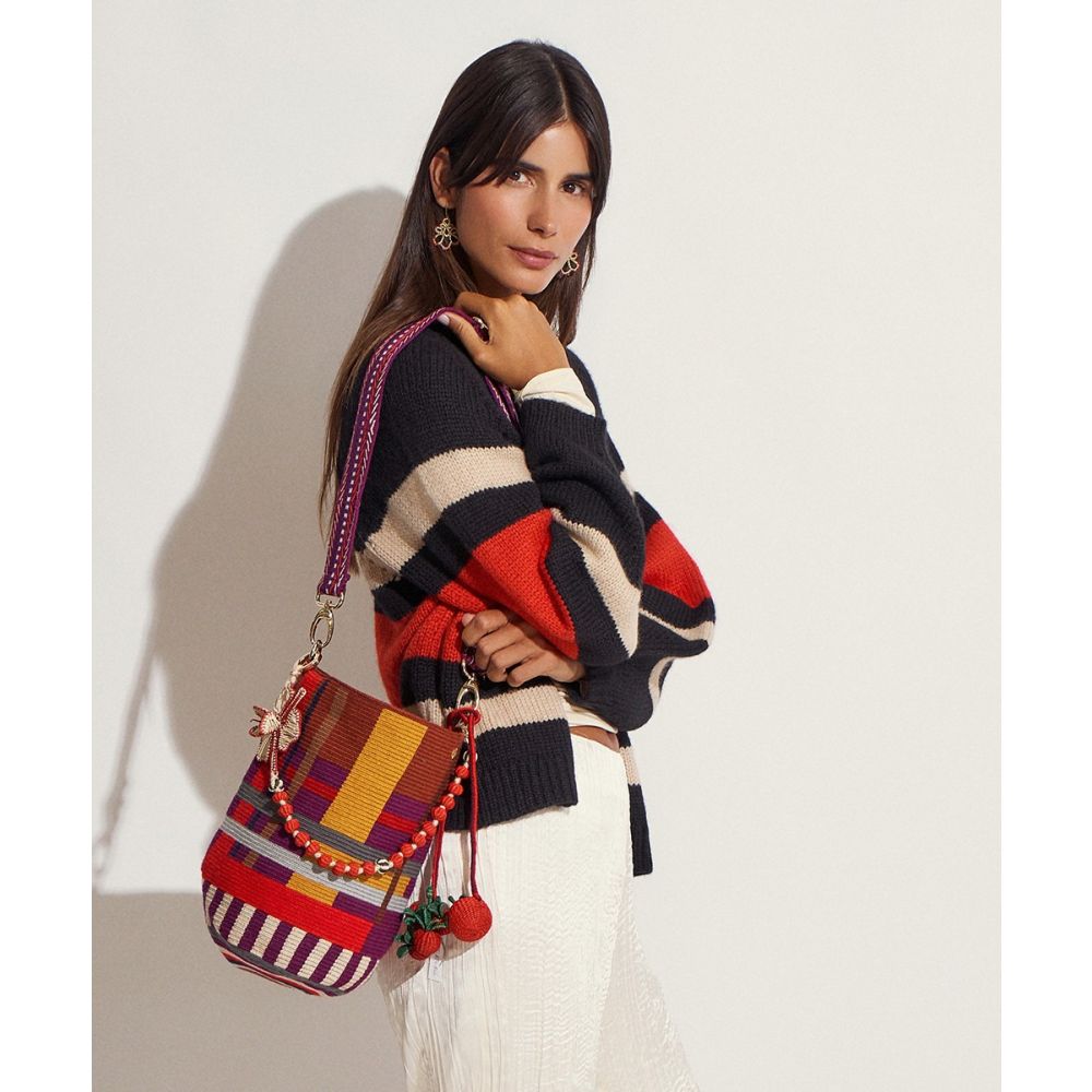 BOLSO CRETA CON ASA DE CUERO - ROJO Y BURDEOS
