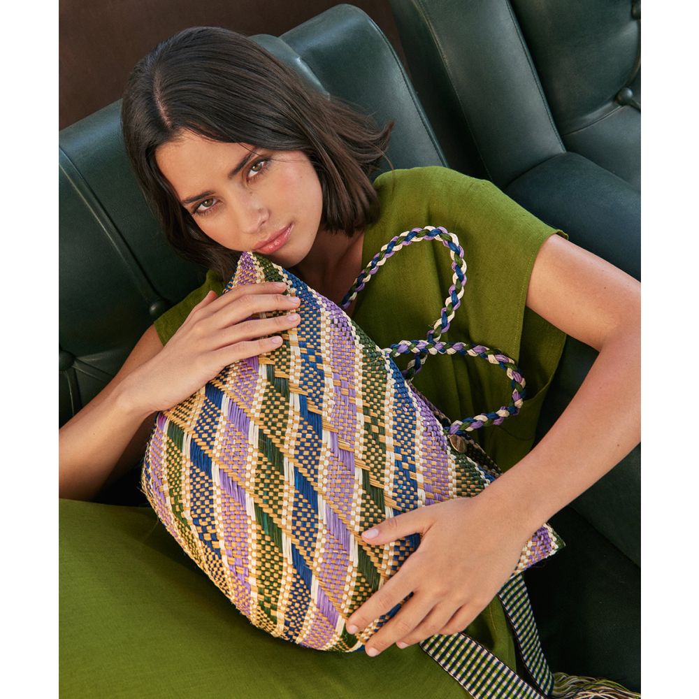 CANASTO BAG M - STRIPES GREEN & BLUE
