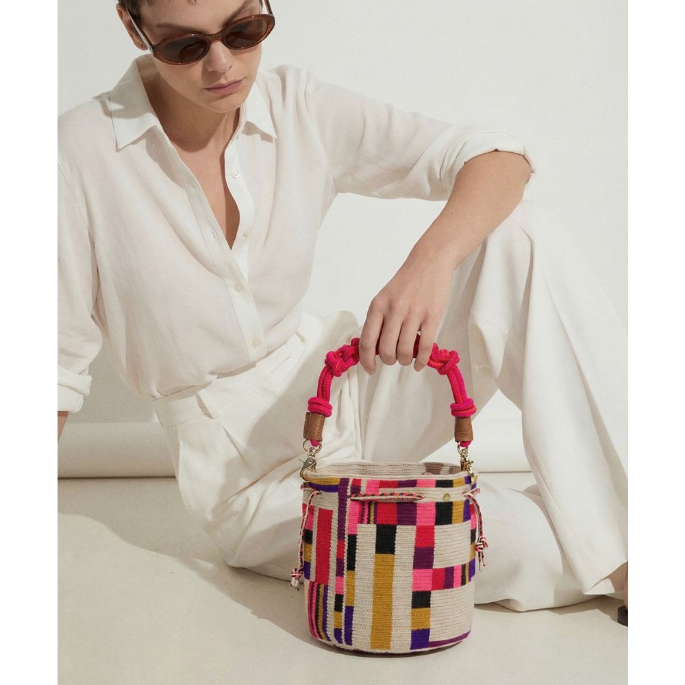 MITRA bag W/ MACRAME STRAP -CAPRICORNUS - BEIGE & MULTICOLOR