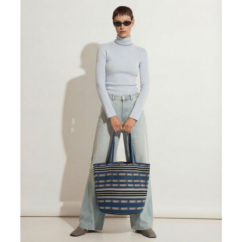 Bolso Tote - ANTLIA - AZUL Y TOSTADO