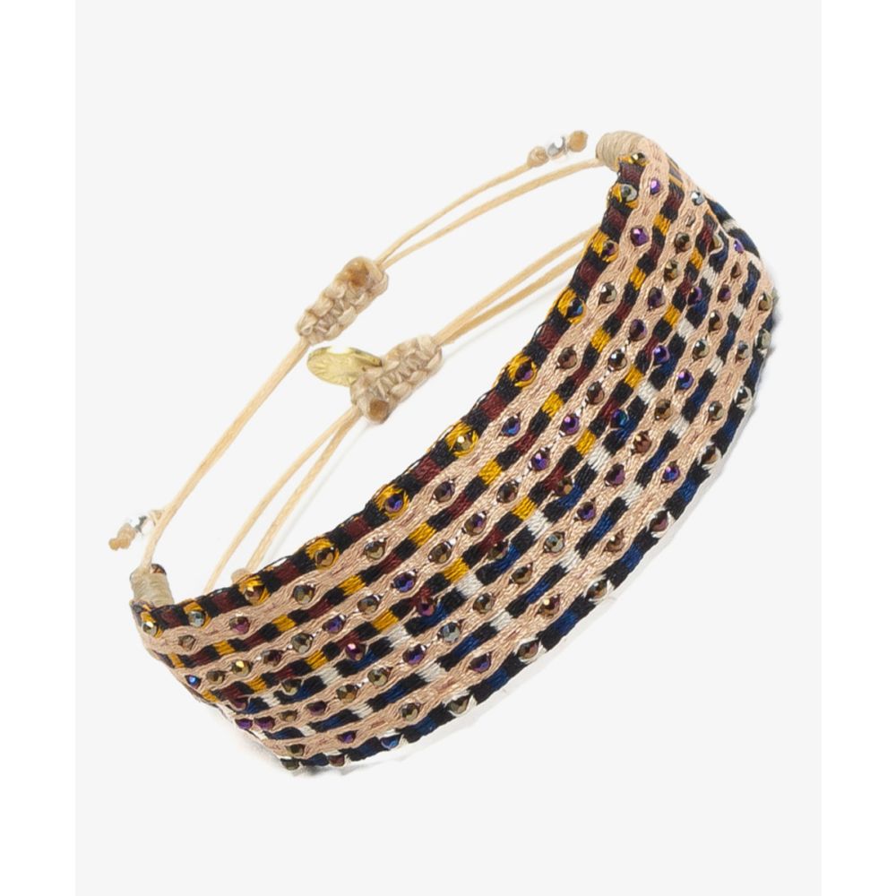 Pulsera ARGANTINA 2 cm especial - NEGRO Y BEIGE CON PIEDRA ESPINELA