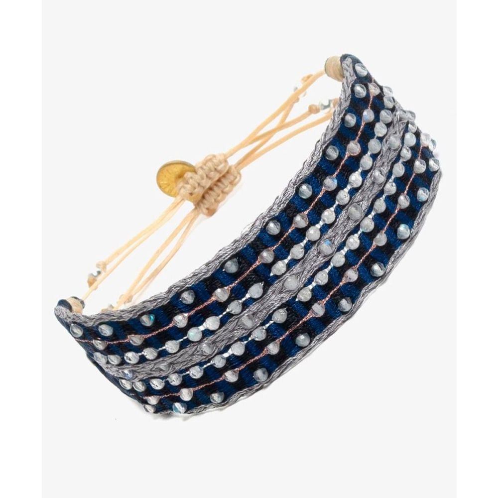 Pulsera ARGANTINA 2 cm especial - AZUL MARINO Y GRIS CON PIEDRA LAPISLAZULI