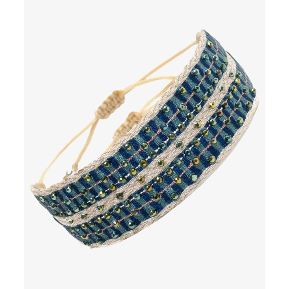 Pulsera ARGANTINA 2 cm especial - BEIGE Y AZUL CON PIEDRA LAPISLAZULI