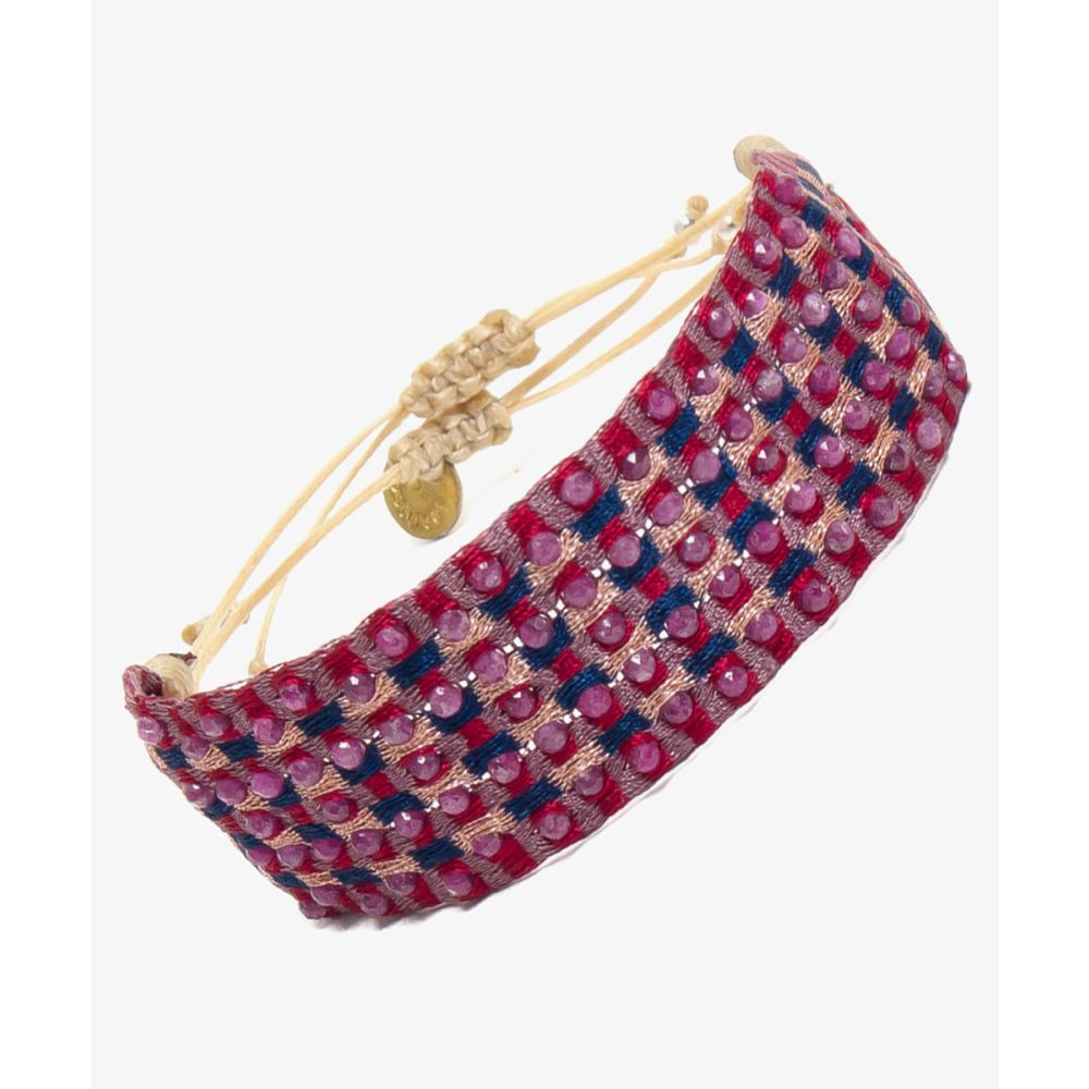 Pulsera ARGANTINA 2 cm especial - BURDEOS Y ROSA CON PIEDRA TURMALINA ROSA 