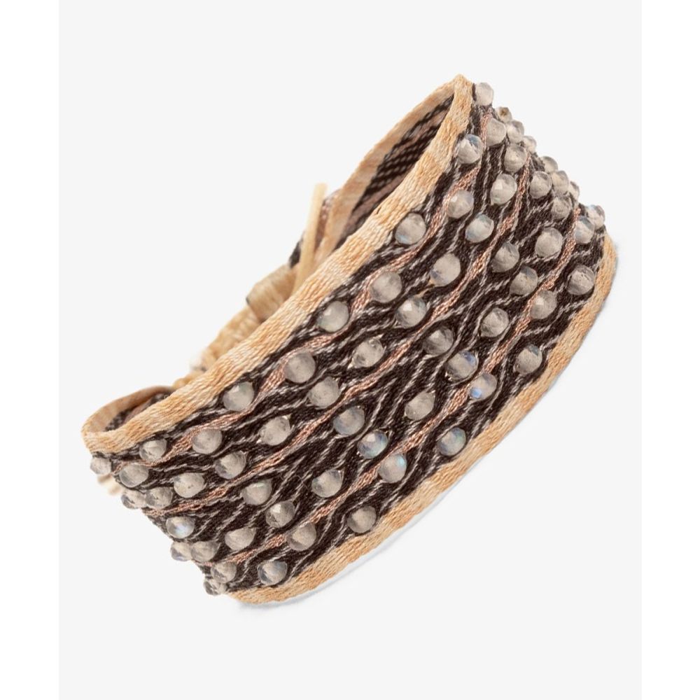 Pulsera ARGANTINA 2 cm especial - NEGRO Y BEIGE CON PIEDRA LABRADORITA