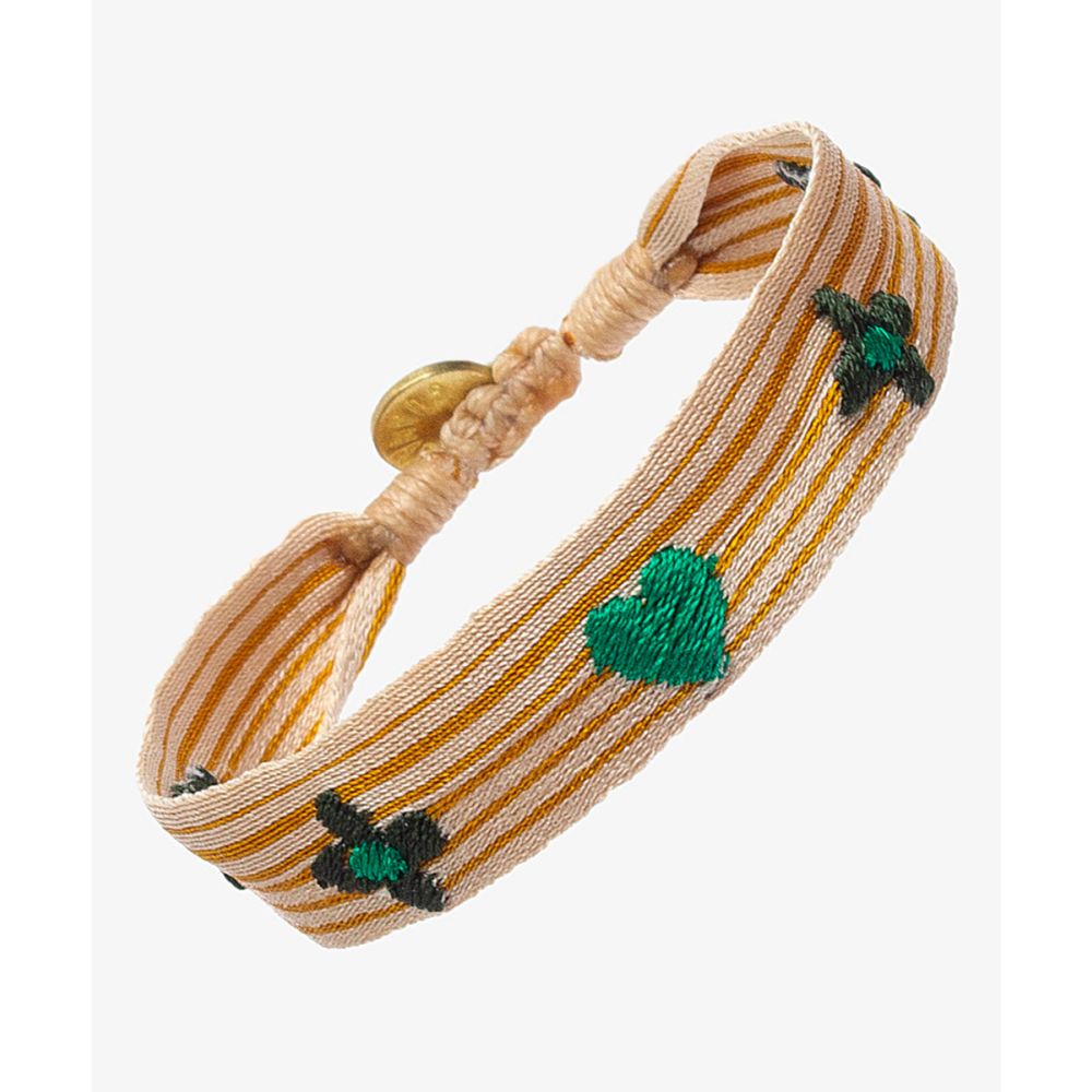 EMBROIDERED BRACELET - BEIGE & MUSTARD STRIPES