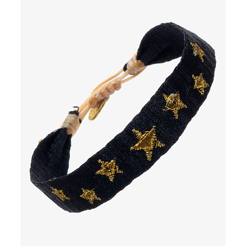 EMBROIDERED BRACELET - BLACK & GOLDEN STARS