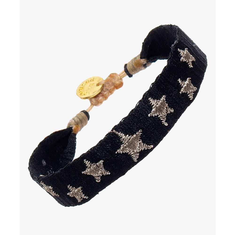 EMBROIDERED BRACELET - BLACK & SILVER STARS