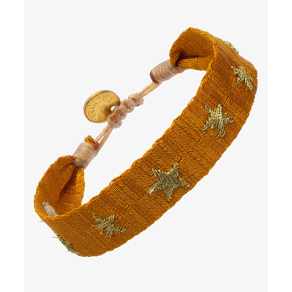 EMBROIDERED BRACELET - MUSTARD & GOLDEN STARS