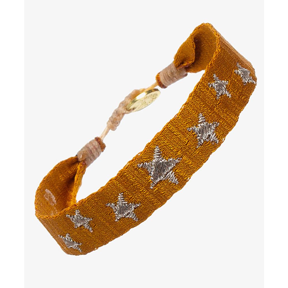 EMBROIDERED BRACELET - MUSTARD & SILVER STARS