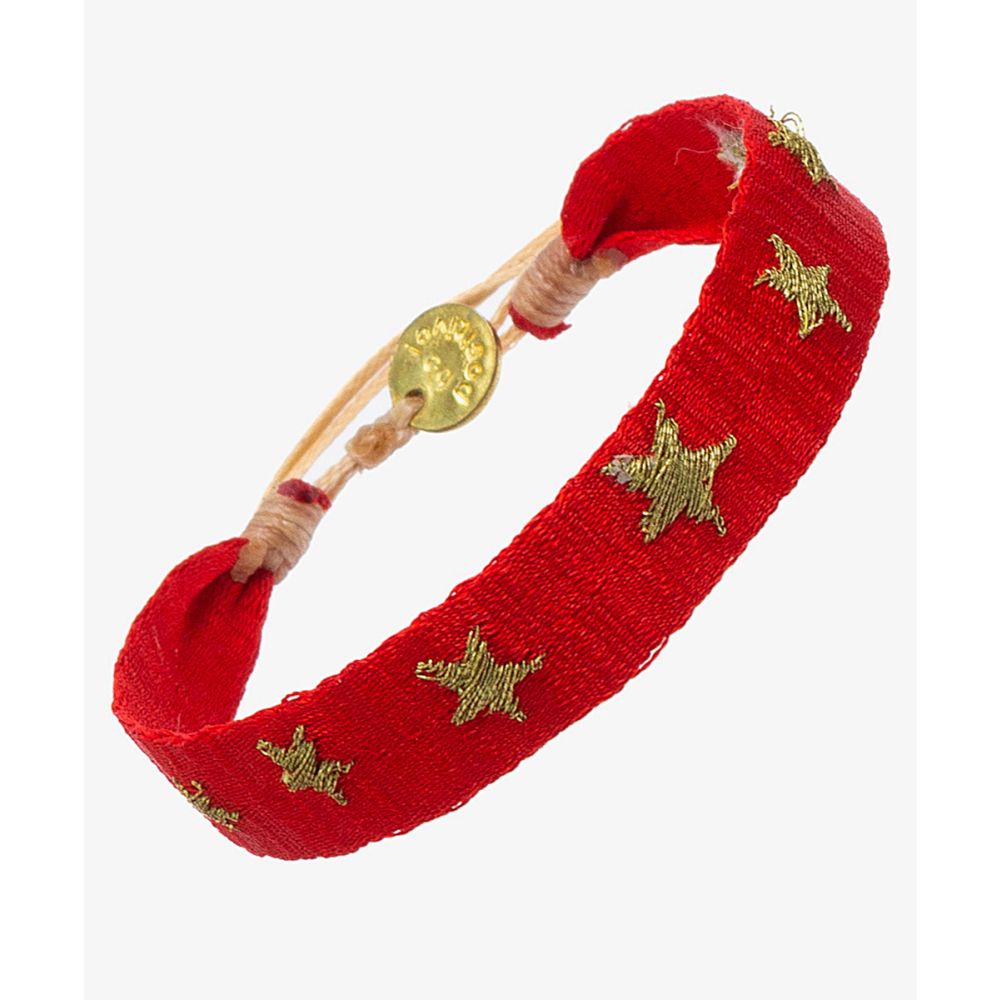 EMBROIDERED BRACELET - RED & GOLDEN STARS