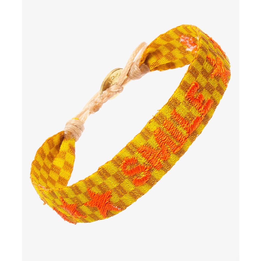 EMBROIDERED BRACELET - SMILE - YELLOW & TOAST