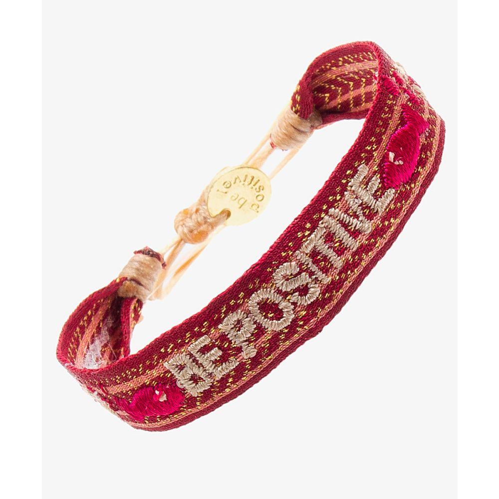 EMBROIDERED BRACELET - BE POSITIVE BURGUNDY AND BEIGE