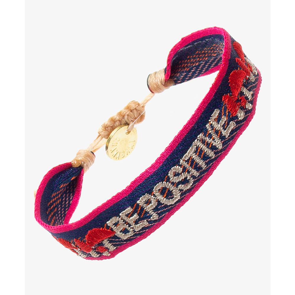 PULSERA BORDADA - "SE POSITIVA" AZUL MARINO Y FUCSIA