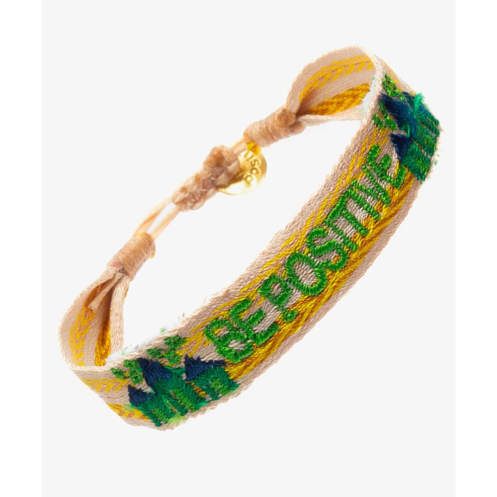 EMBROIDERED BRACELET - BE POSITIVE YELLOW AND GREEN