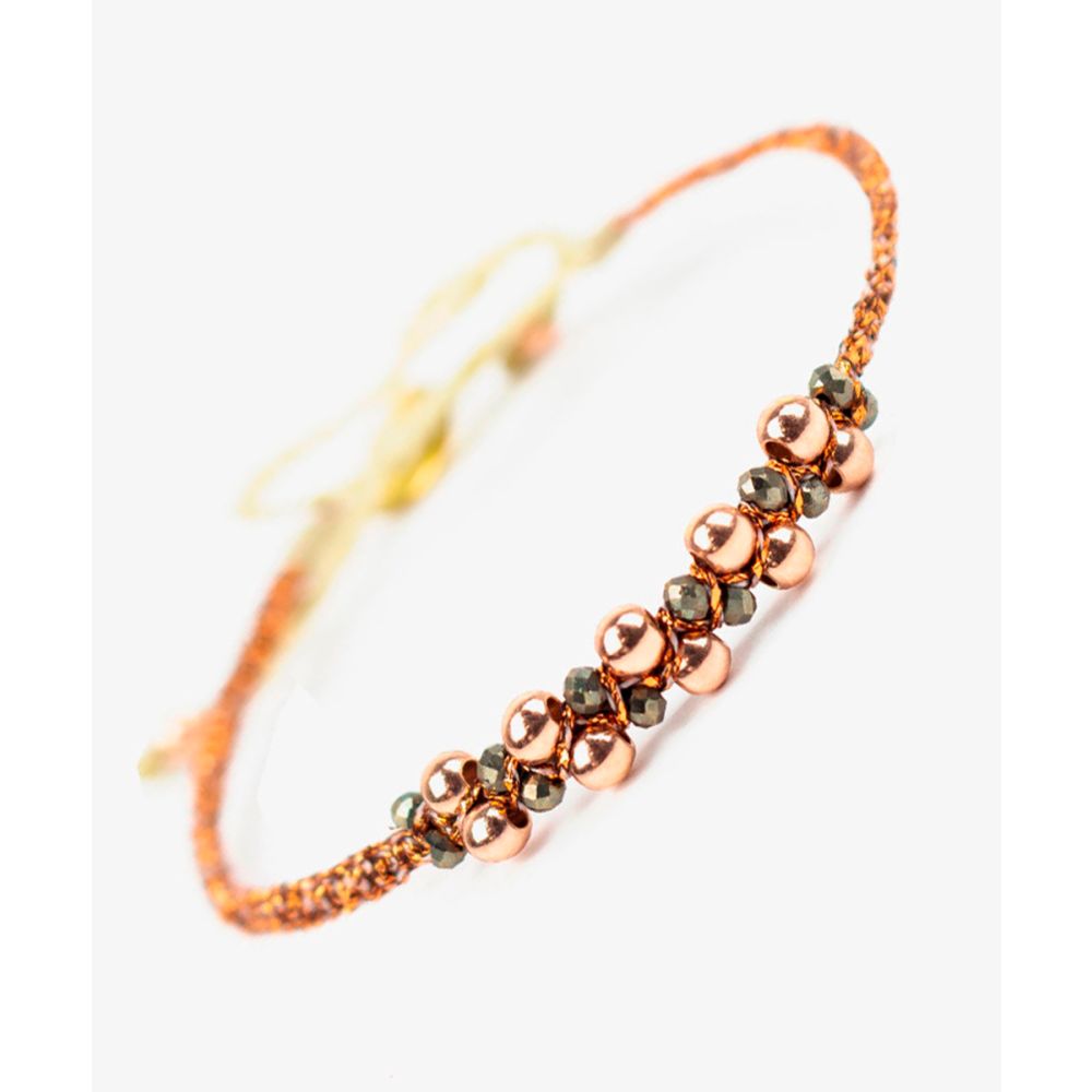 Pulsera COSMOS - BEADS CON BAÑO DE ORO ROSADO Y PIEDRA PIRITA