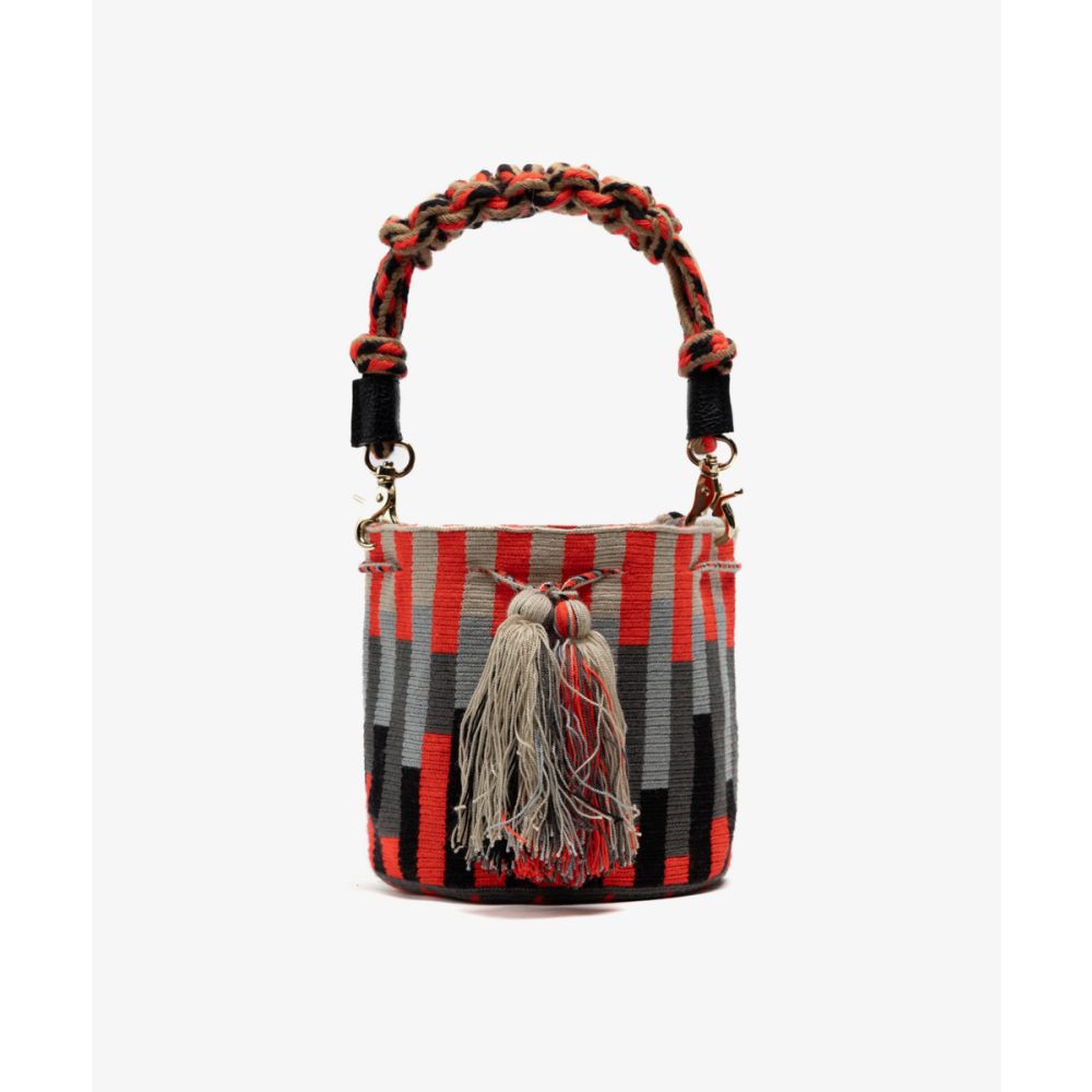 BOLSO CRUZADO M CON ASA DE MACRAMÉ - LYNX - NARANJA NEON Y NEGRO