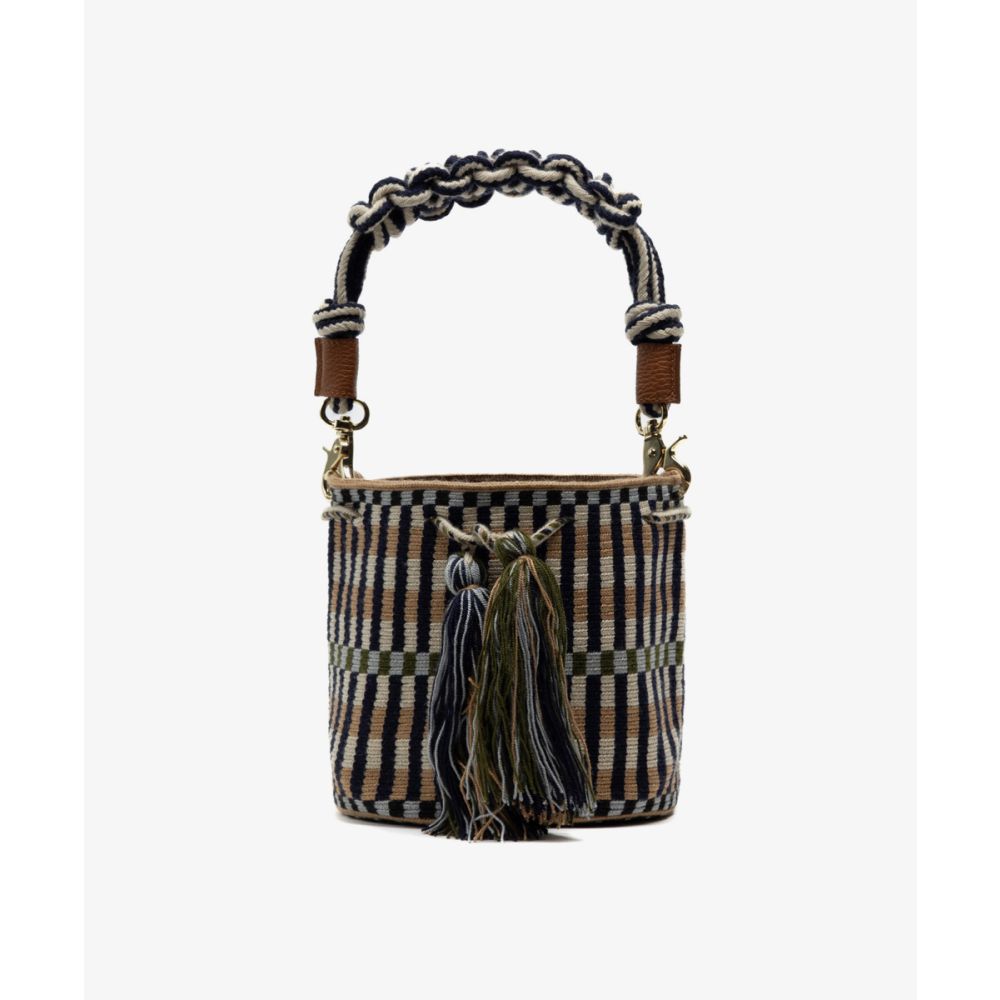 BOLSO CRUZADO M CON ASA DE MACRAMÉ - ARCHER - AZUL Y TOSTADO