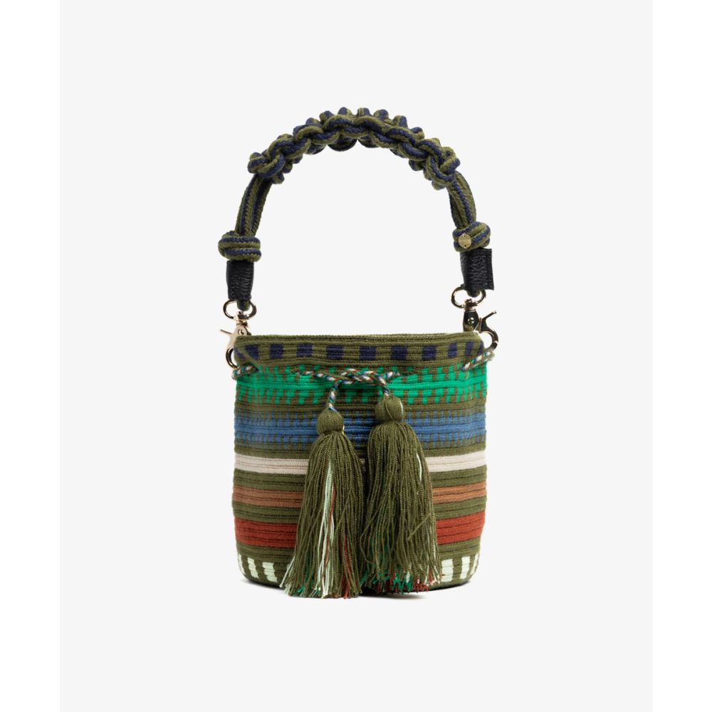 Crossbody Bag M with short macrame handle - BRIDGET - GREEN & BLUE