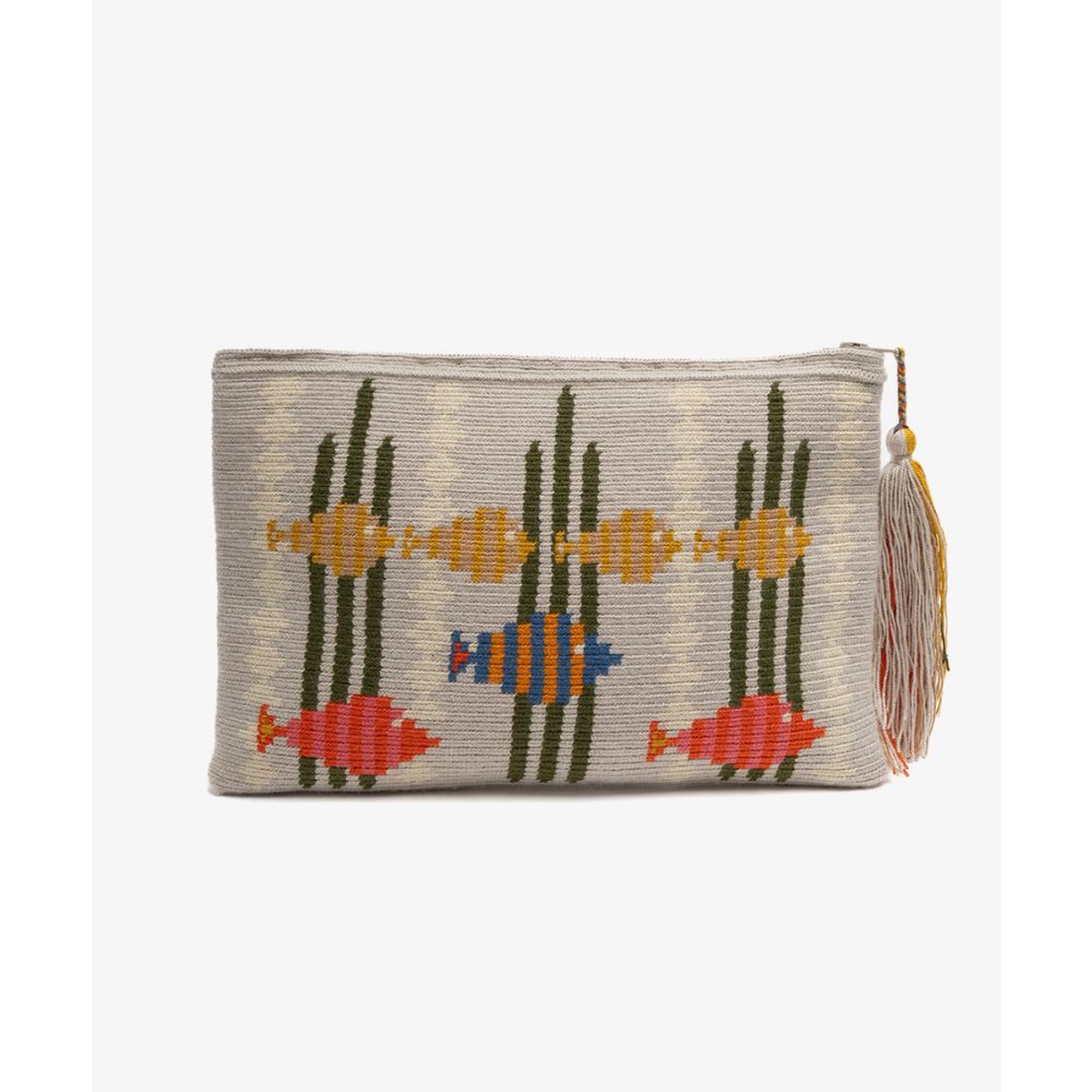 Clutch Bag- CEPHEUS - BEIGE & DARK GREEN