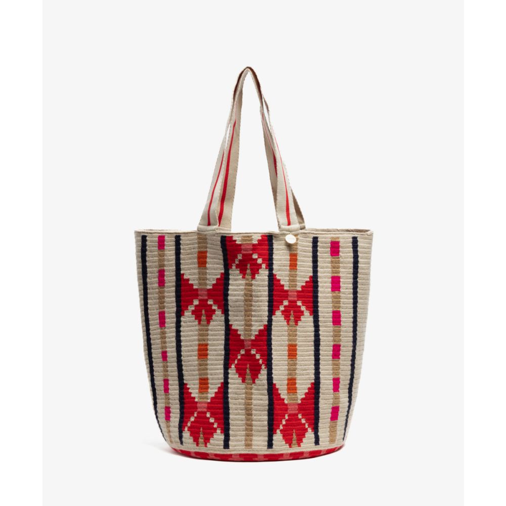 Bolso Tote - CIRCINUS - BEIGE Y ROJO