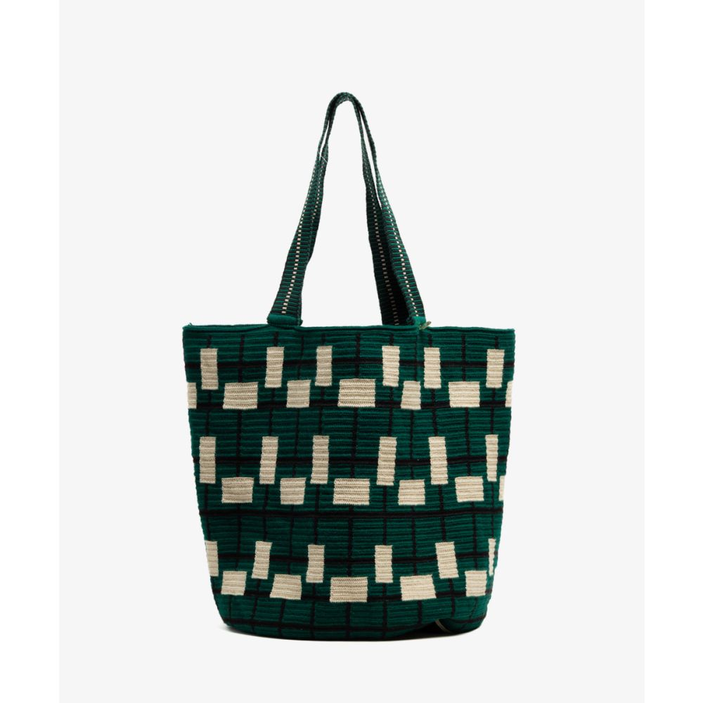 Bolso Tote - HAZEL - verde y beige
