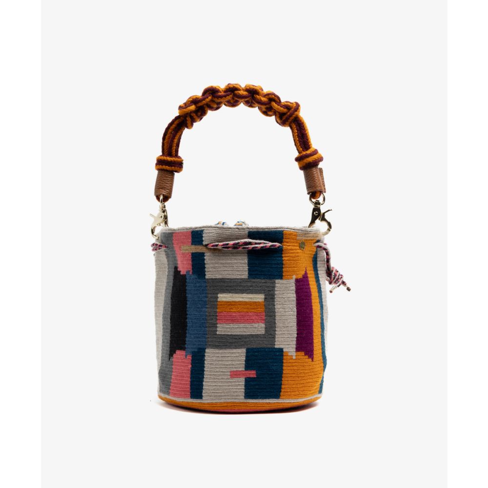 BOLSO MITRA CON ASA DE MACRAMÉ - BEEBLOSSOM - GRIS Y MULTICOLOR