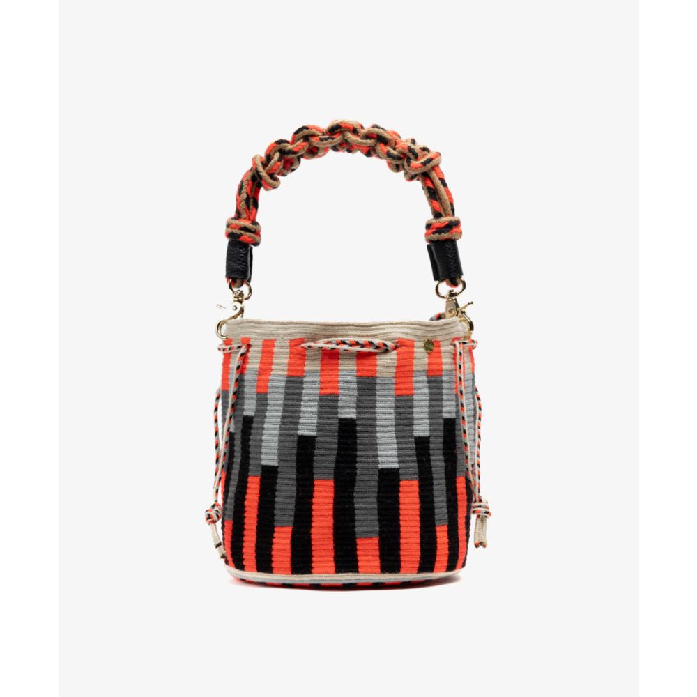 MITRA bag W/ MACRAME STRAP - LYNX - NEON ORANGE & BLACK