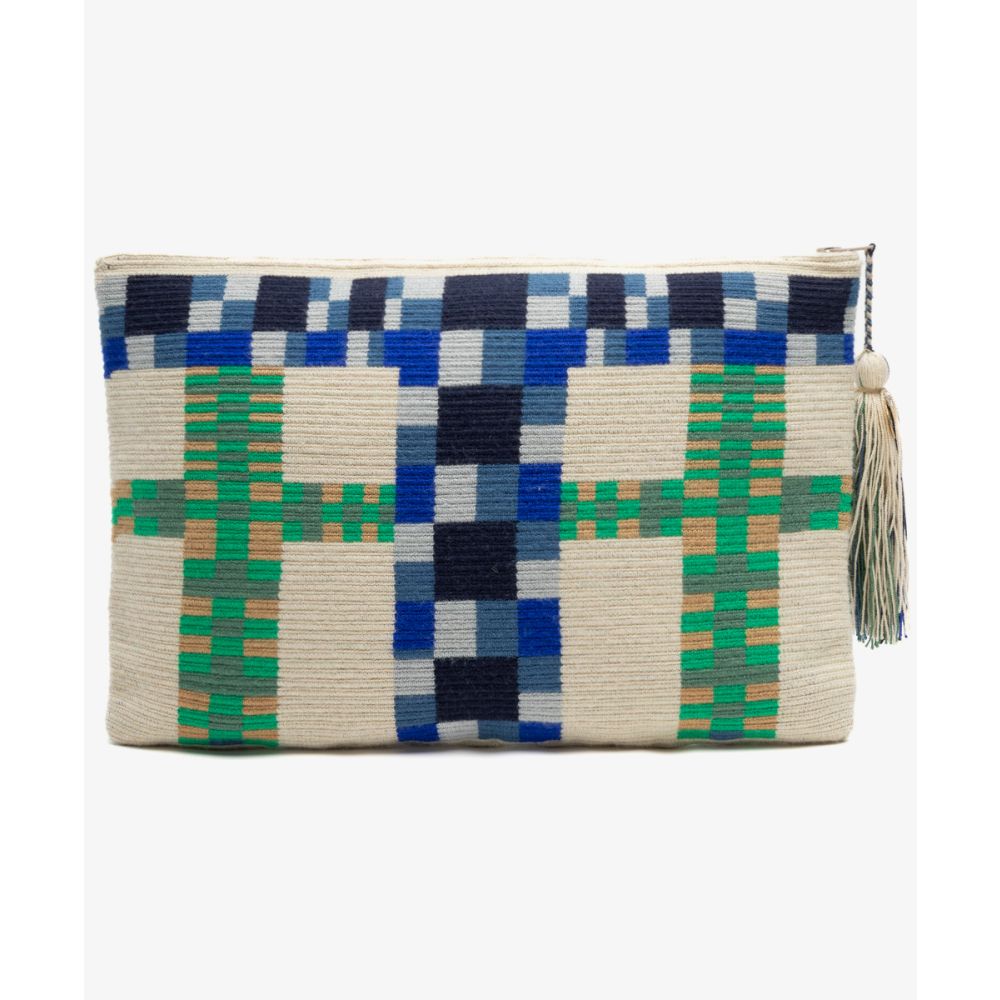 BOLSO DE MANO L - DELPHINIUS - BEIGE Y AZUL